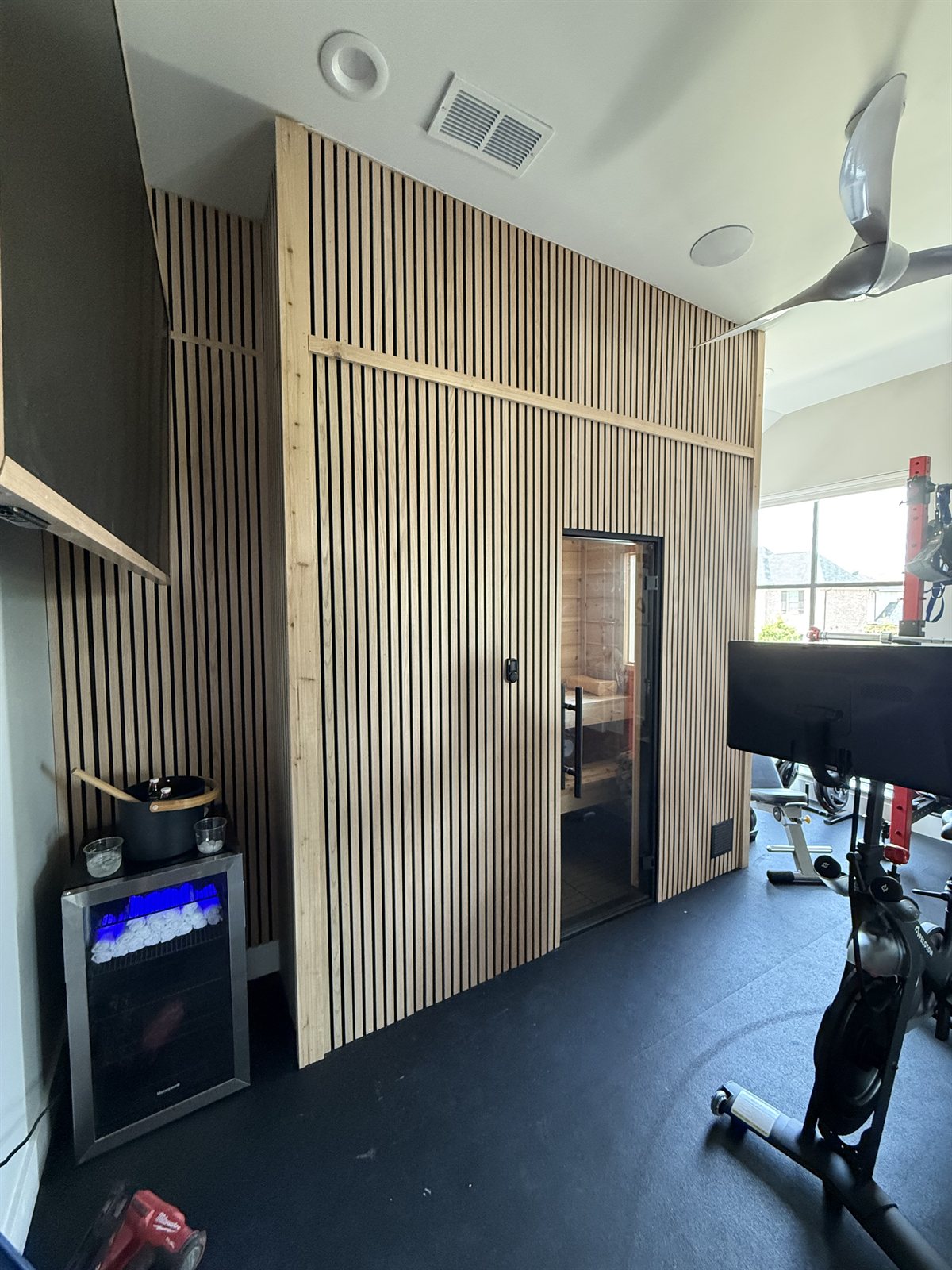 Home gym and sauna space shared by Nate Portman.