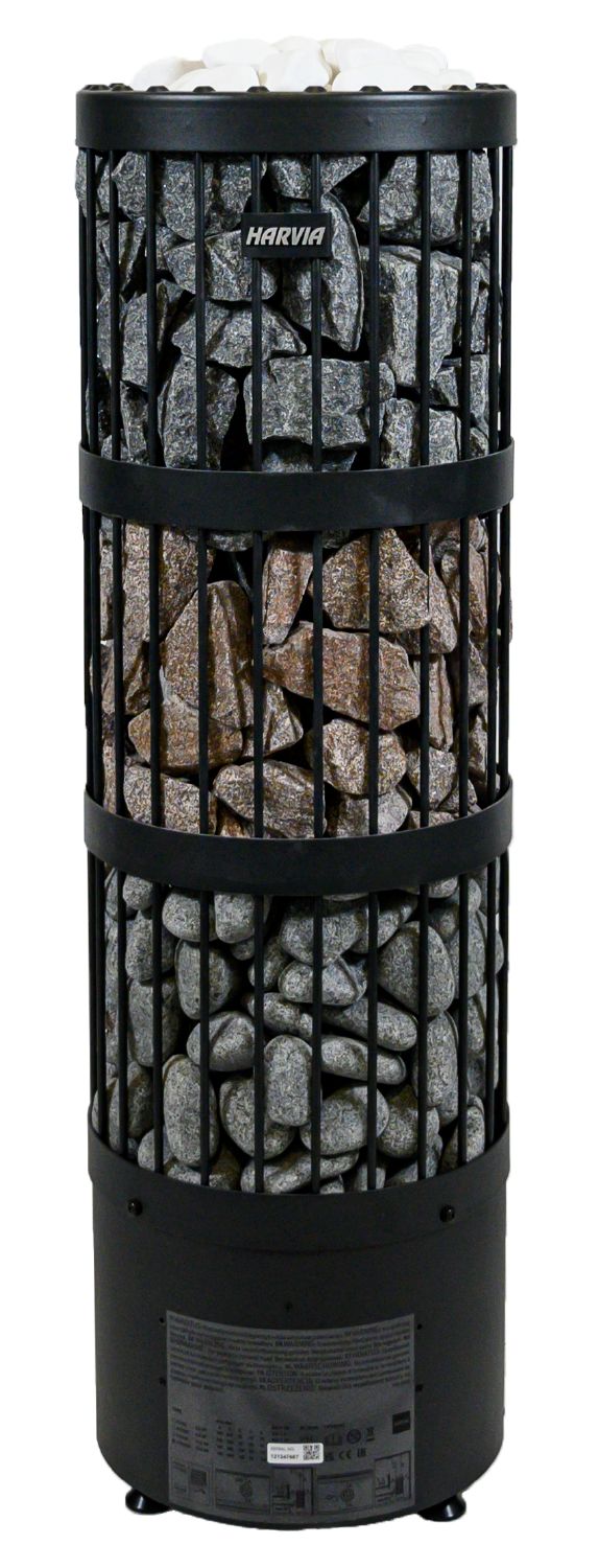 Harvia heater displaying several sauna stone styles