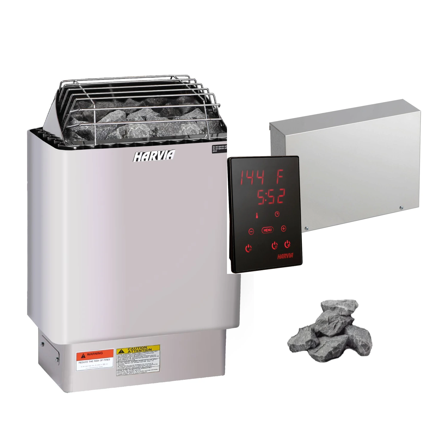 Harvia KIP WiFi sauna heater package with Xenio control unit and included 44 lb sauna stones